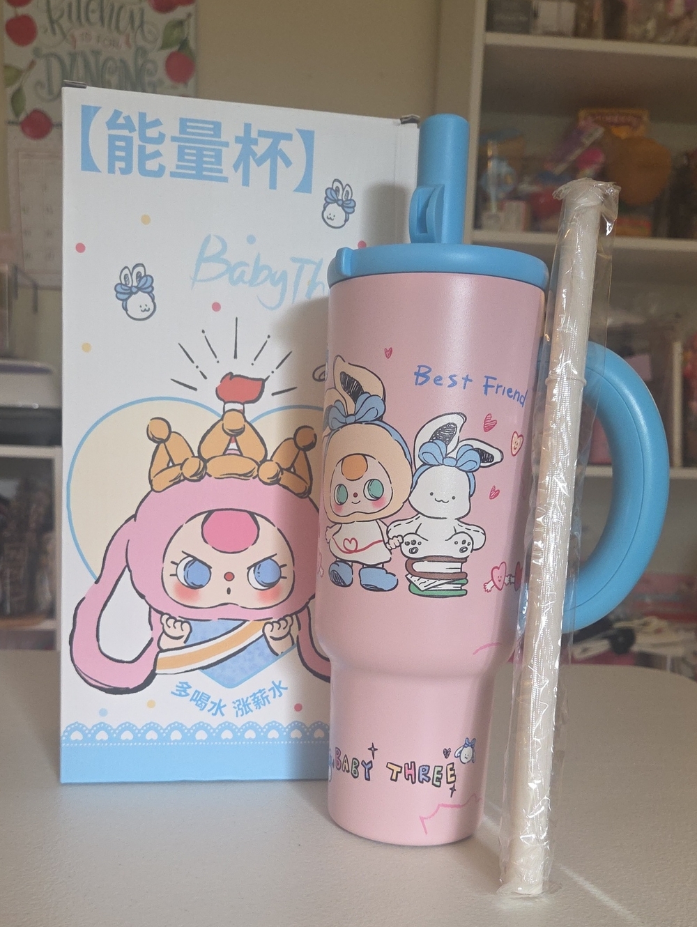 BabyThree Pink Best Friend Travel Tumbler with Straw